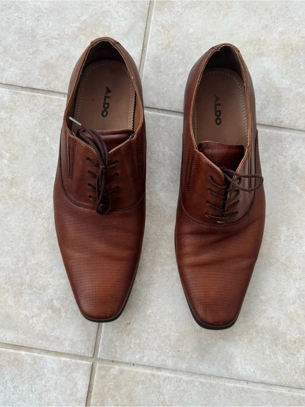 Aldo Dress Shoes Brown Leather Textured Micro Pattern Lace-Up Oxford Derby Men 8